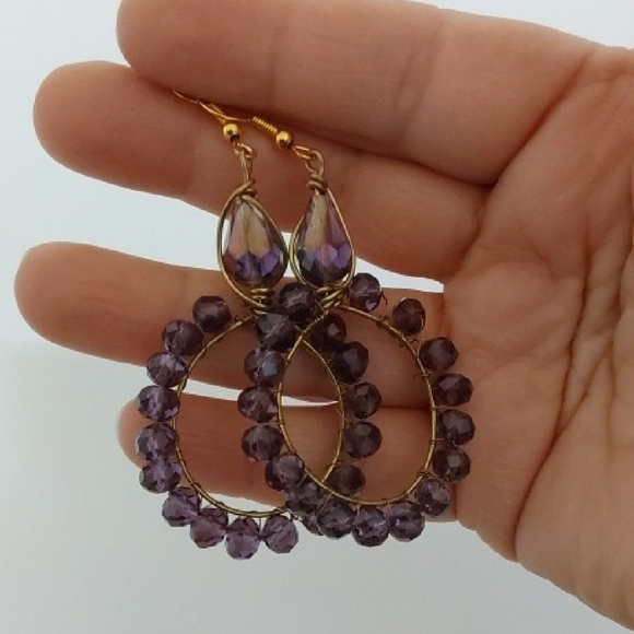 Elegant Purple Beaded Earrings - Picture 1 of 3